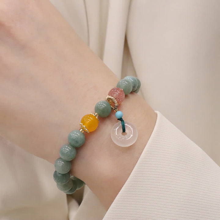Pulsera curativa de cristal de amatista con hebilla de paz y deseo de calabaza de loto de jade cian