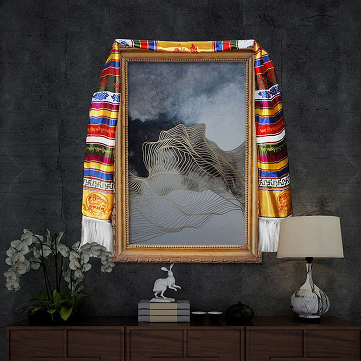 Bendición de la suerte tibetana, mantra de loto multicolor, decoración jacquard Khata - image 6