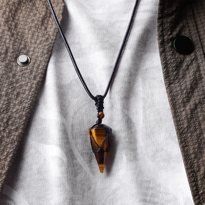 Collar con colgante en punta de piedra natural de piedras de Buddha Stones