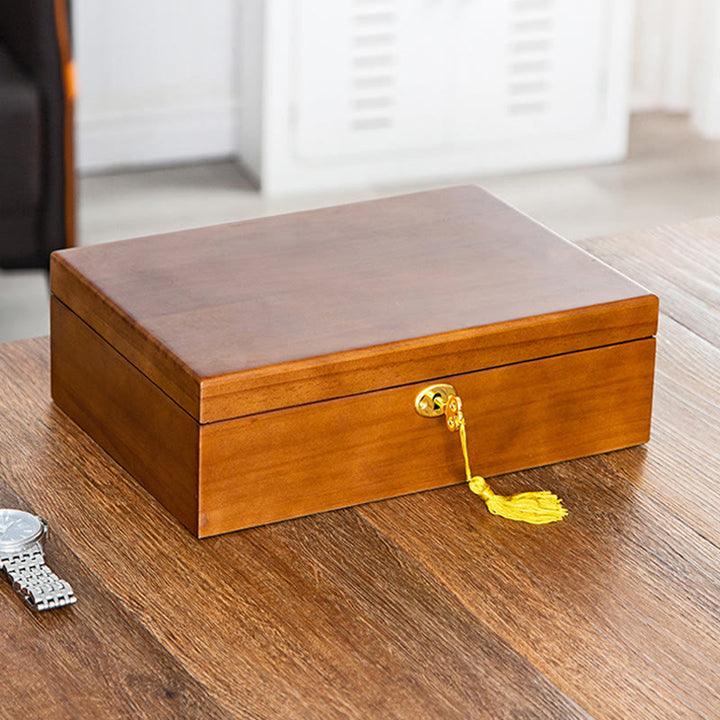 Caja de joyería de madera vintage con Buddha Stones, caja de almacenamiento de joyería de madera maciza de dos capas