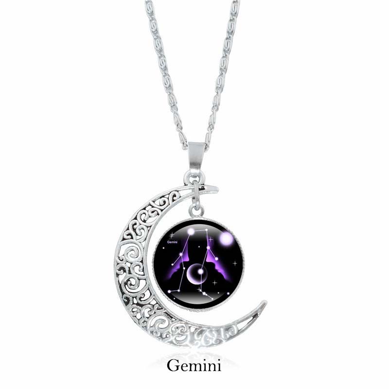 Colgante de cadena con collar de protección de la luna de las 12 constelaciones del zodíaco con Buddha Stones