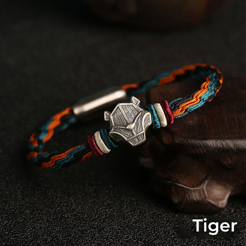 Pulsera de cuerda con nudo de reencarnación colorida, protección del zodíaco chino, Año del Dragón, plata de ley 999 hecha a mano con Buddha Stones - Tigre - 19 centímetros - image 13