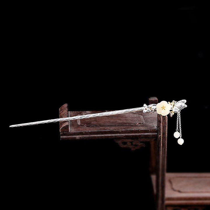Horquilla de bendición de flor de jade blanco hetiano de plata de ley 925