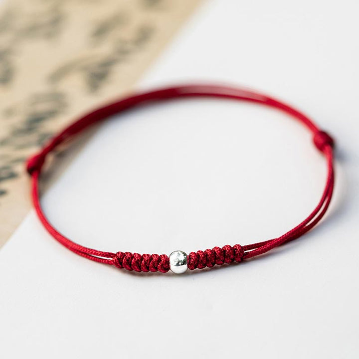 Pulsera trenzada de cordón fino rojo con cuentas de la suerte y Buddha Stones de plata de ley 925. - Cuenta redonda - Rojo oscuro (circunferencia de la muñeca: 14-18 cm) - image 14