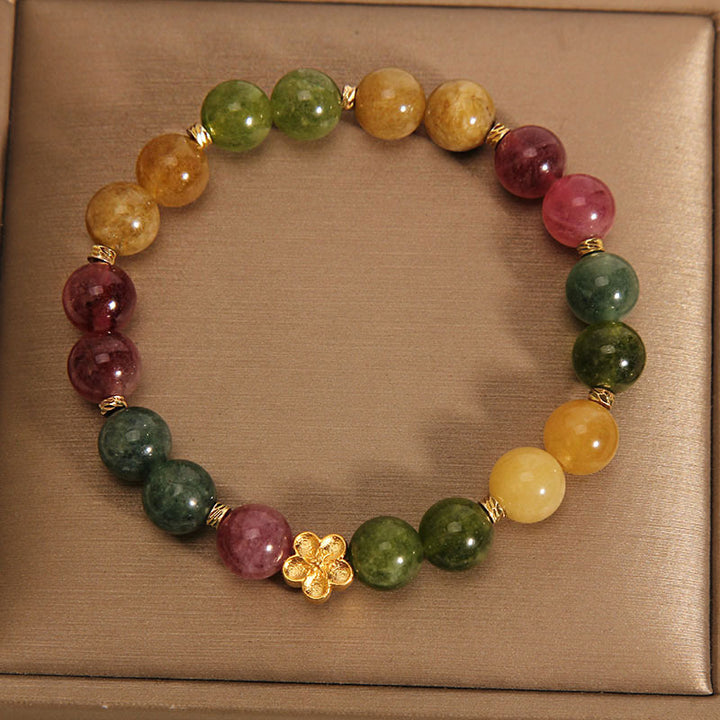 Pulsera Positiva De Flor Dorada De Turmalina Colorida Natural De Buddha Stones