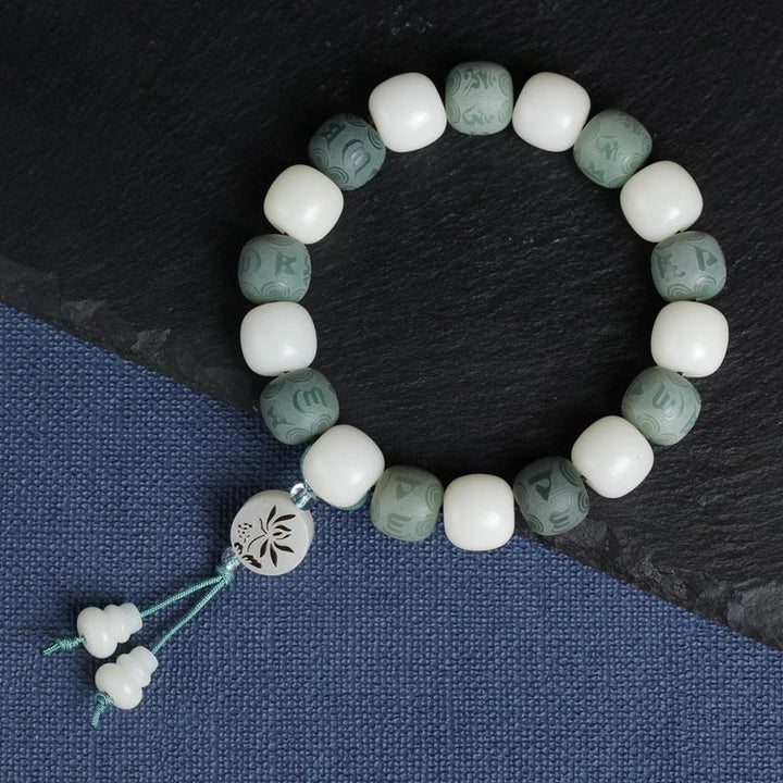 Pulsera de protección de seis palabras verdaderas Bodhi blanco con Buddha Stones