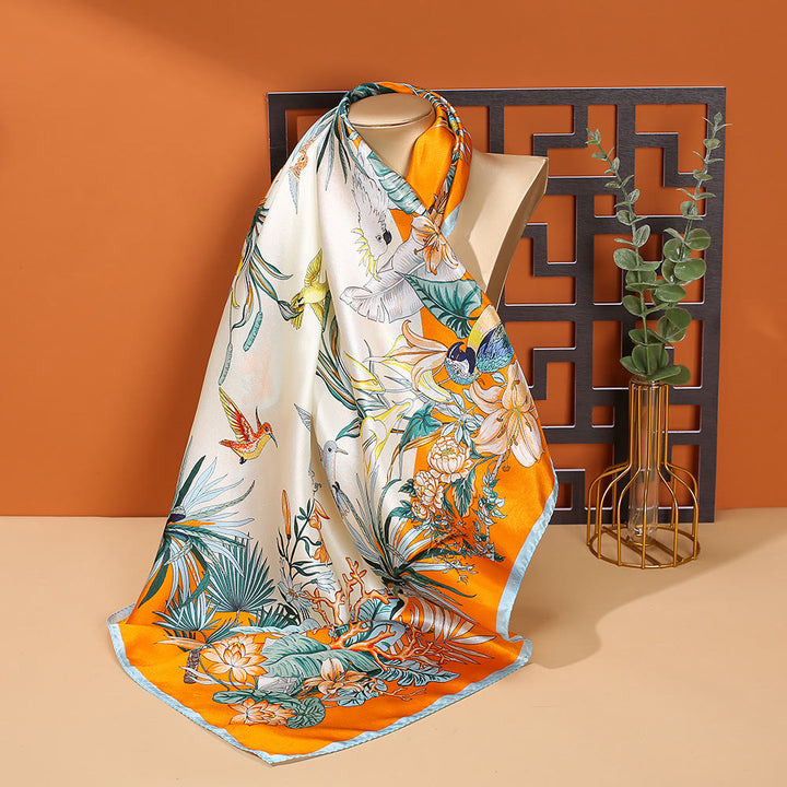 Buddha Stones escena pastoral globo aerostático flor de primavera 100% seda de morera cuello bufanda para el pelo - Flores Pájaros - image 34