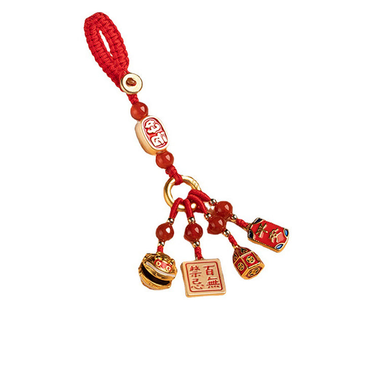Llavero de cobre con Buddha Stones, nada que sea supersticioso, león bailando, riqueza