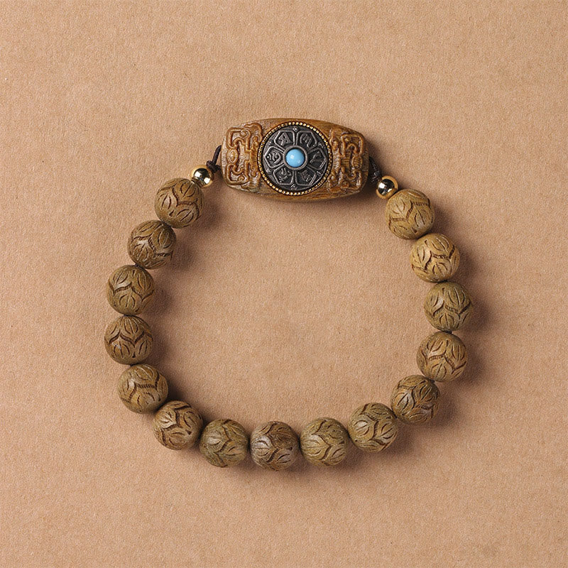 Buddha Stones Sándalo Verde Madera de Ébano Sándalo Om Mani Padme Hum Pulsera Calmante