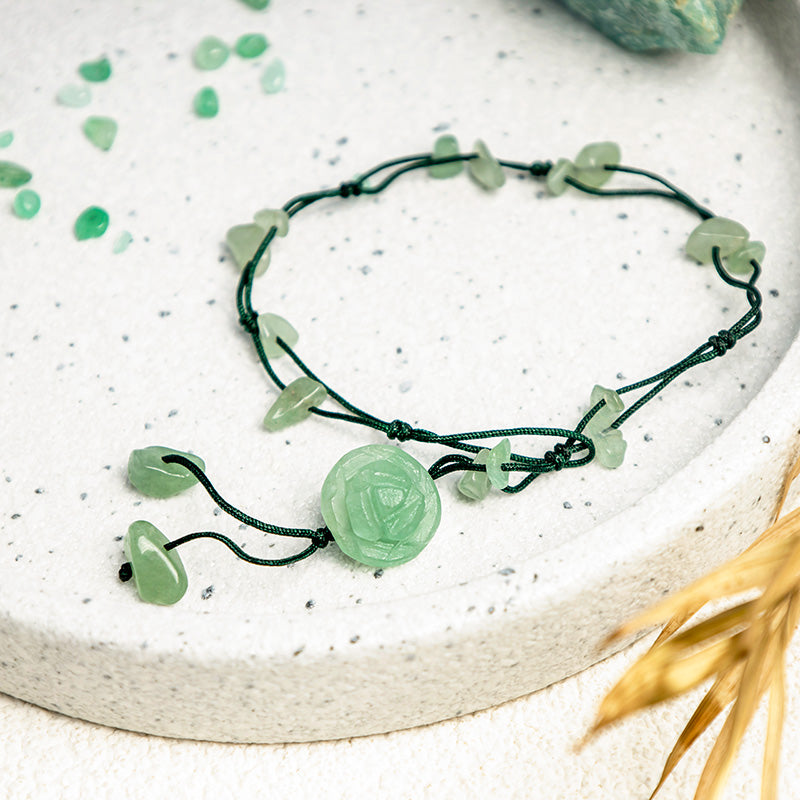Tobillera curativa de paz interior con Buddha Stones, amatista, cristal rosa, aventurina verde, rosa