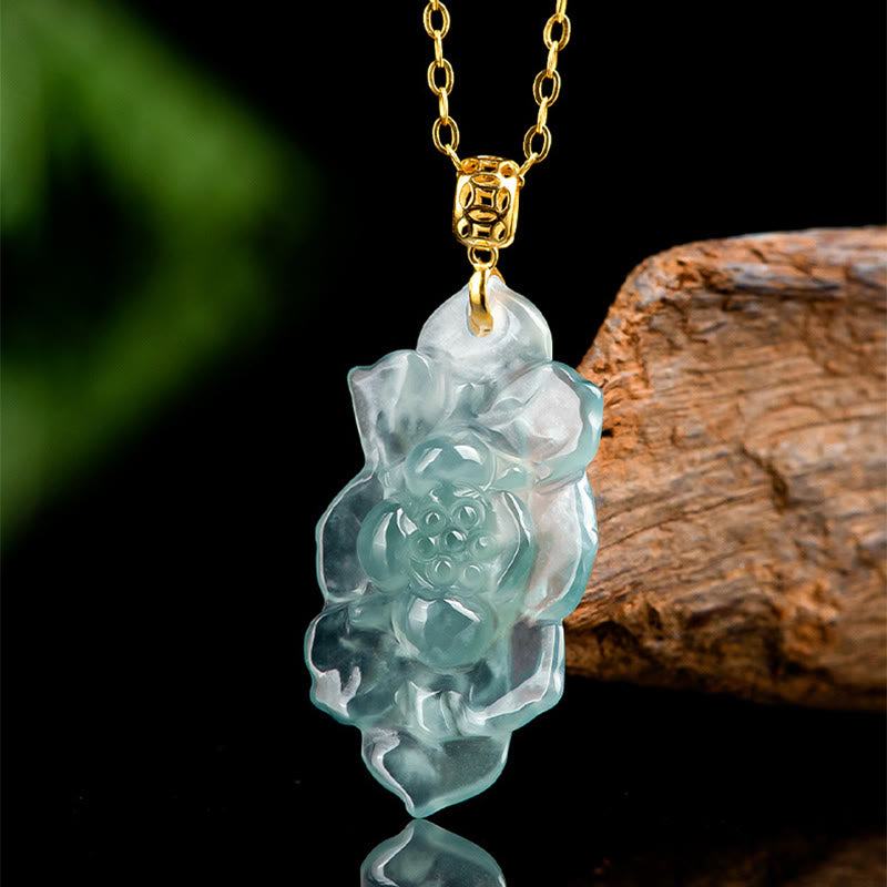 Colgante de collar de prosperidad con diseño de loto de jade natural de oro de 18 quilates con Buddha Stones - image 2