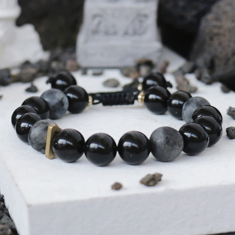 Pulsera de purificación de piedra con brillo negro de obsidiana negra