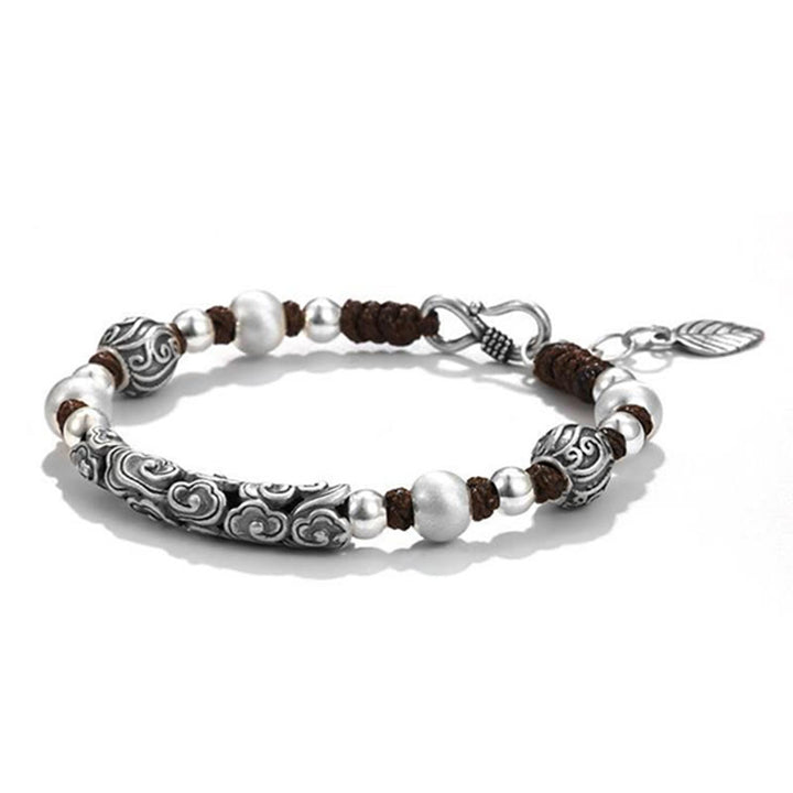 Pulsera de cadena de riqueza de nube auspiciosa de plata de ley 999 de cobre hecha a mano con Buddha Stones del Tíbet - image 8
