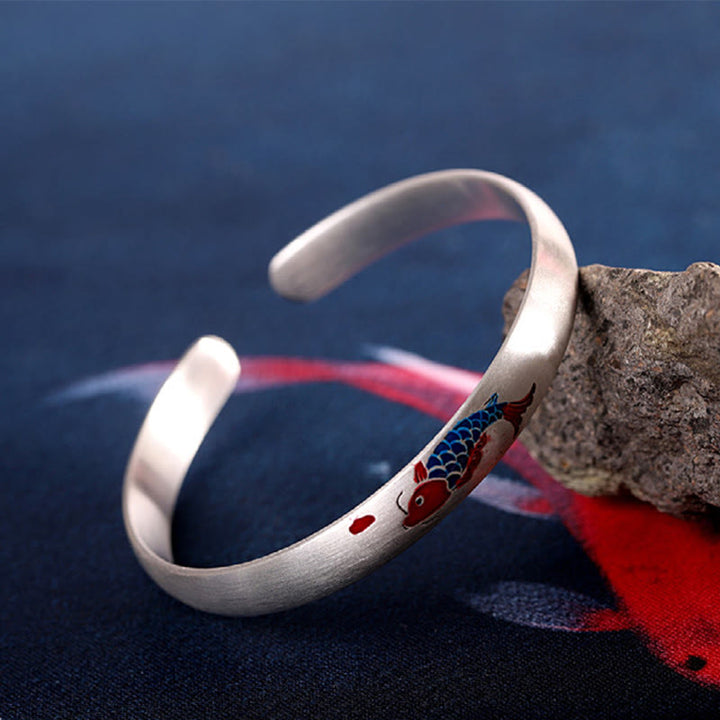 Brazalete de plata de ley 999 con Buddha Stones , diseño de pez koi