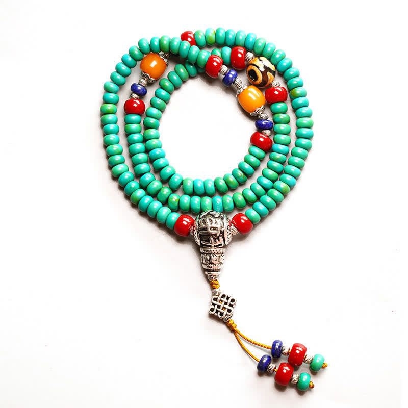Pulsera de protección de cuentas Dzi de turquesa tibetana con 108 cuentas Mala