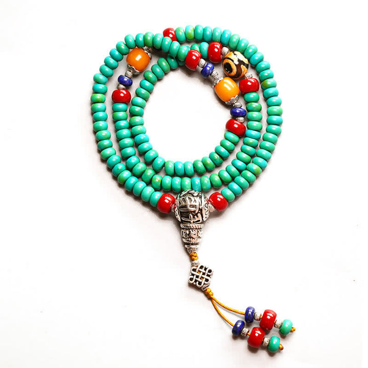 Pulsera de protección de cuentas Dzi de turquesa tibetana con 108 cuentas Mala