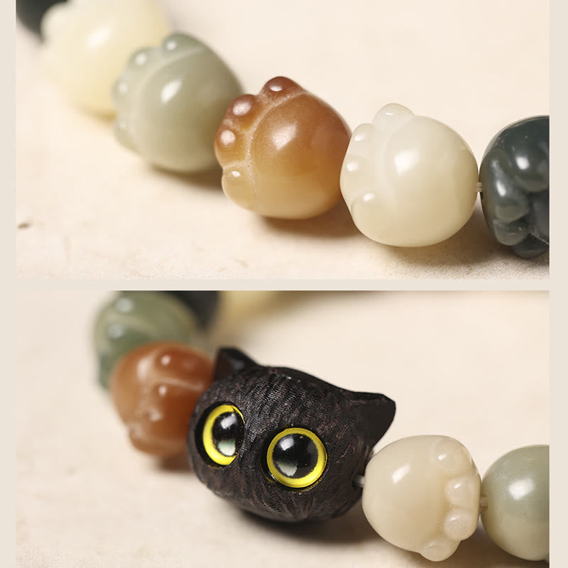 Pulsera de sabiduría de gato de la suerte, madera de ébano, semilla Bodhi Natural, Buddha Stones - image 6