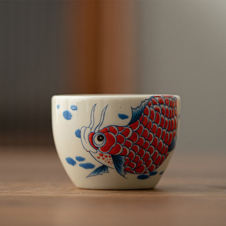 Taza de té de Buddha Stones, pez Koi, Arowana, peonía, girasol, taza de té de Kung Fu, 60ml