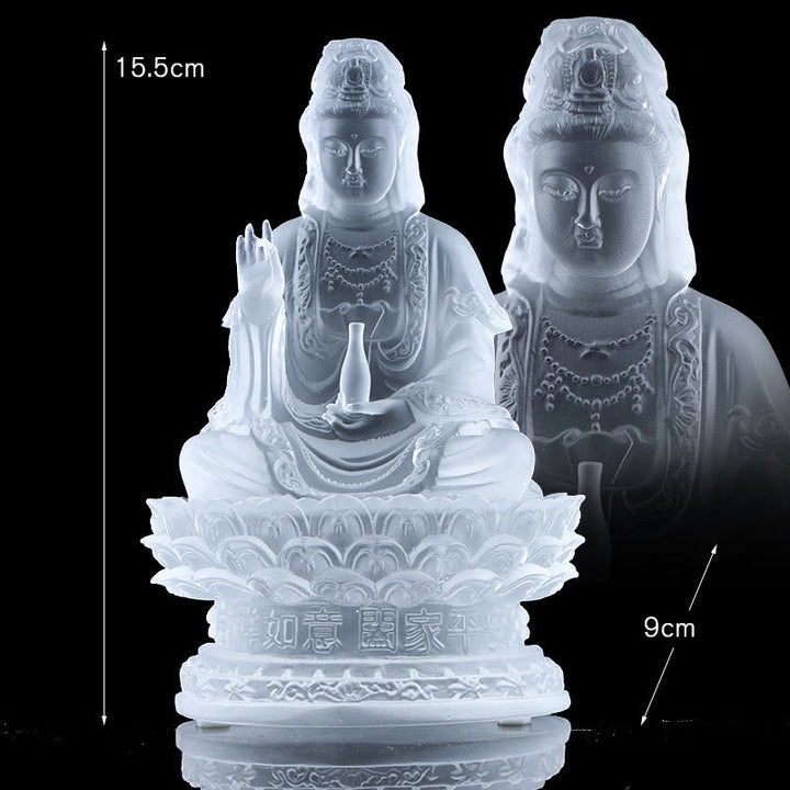 Buddha Stones Kwan Yin Avalokitesvara, estatuilla hecha a mano, pieza de arte de cristal Liuli, estatua de riqueza, decoración para el hogar - Blanco de 15,5 cm - image 9