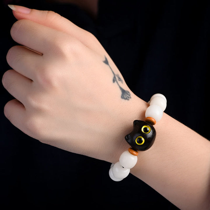 Buddha Stones, semillas naturales de Bodhi, hoja pequeña, sándalo rojo, madera de ébano, pulsera de sabiduría de gato de la suerte - image 12