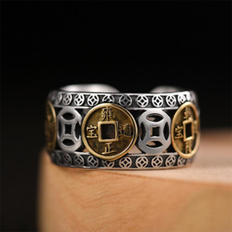 Anillo ajustable con equilibrio de monedas de cinco emperadores y Buddha Stones - image 1