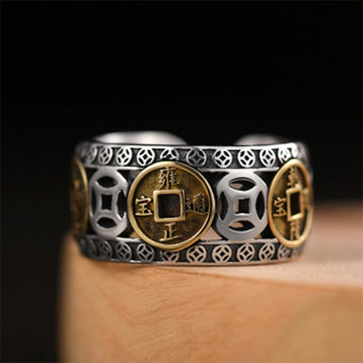 Anillo ajustable con equilibrio de monedas de cinco emperadores y Buddha Stones - image 1