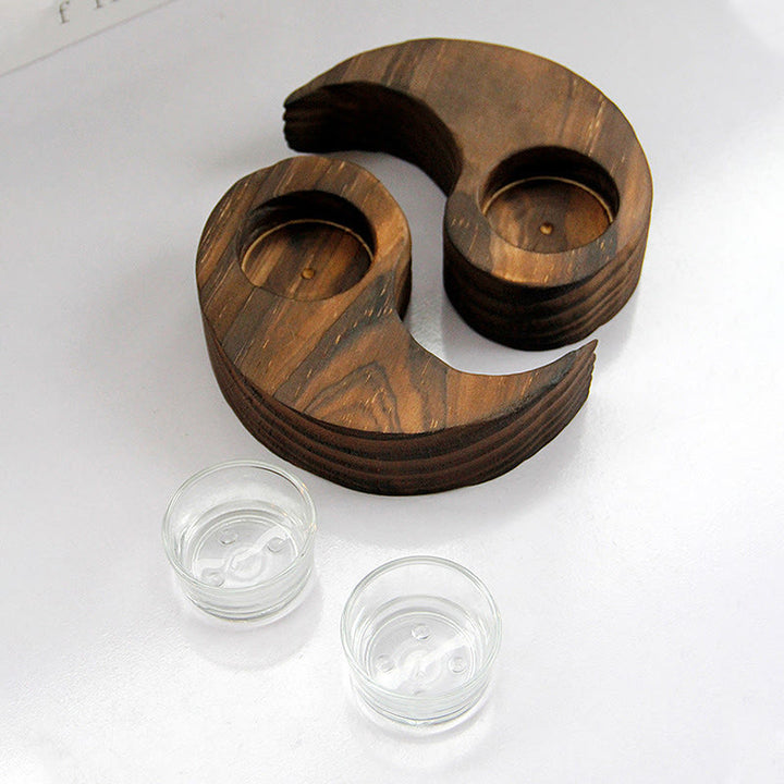Portavelas de madera Yin Yang, artículos de uso para rituales de meditación