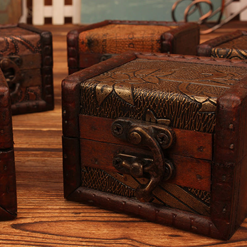 Caja de joyería de madera cuadrada pequeña Retro con Buddha Stones , flor de loto, uva, cobre, moneda, narciso, caja de almacenamiento de joyería