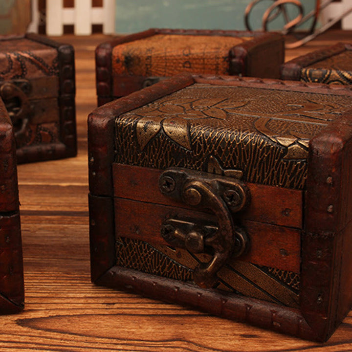 Caja de joyería de madera cuadrada pequeña Retro con Buddha Stones , flor de loto, uva, cobre, moneda, narciso, caja de almacenamiento de joyería