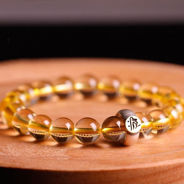 Pulsera de protección de citrino de Buda natal del zodíaco chino de plata de ley 925