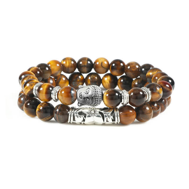 Buddha Stones 2 pulseras de protección de Buda de ágata de cristal natural
