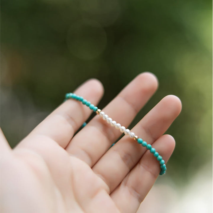 Pulsera con cuentas de perlas turquesas naturales de plata de ley 925 con Buddha Stones - image 14