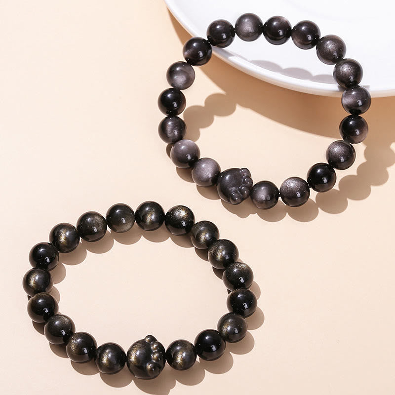 Buddha Stones Oro Natural Brillo Obsidiana Plata Brillo Obsidiana Linda Pata de Gato Garra Riqueza Pulsera - image 2