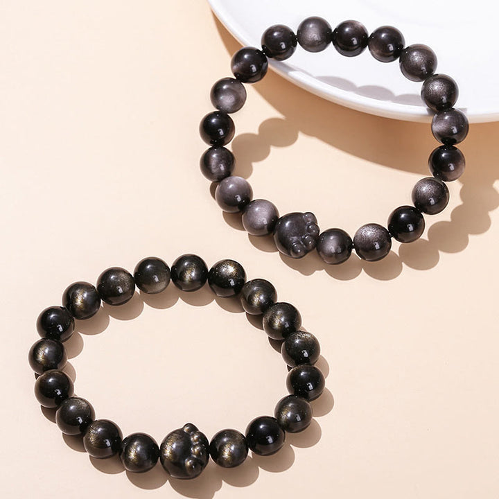 Buddha Stones Oro Natural Brillo Obsidiana Plata Brillo Obsidiana Linda Pata de Gato Garra Riqueza Pulsera - image 2