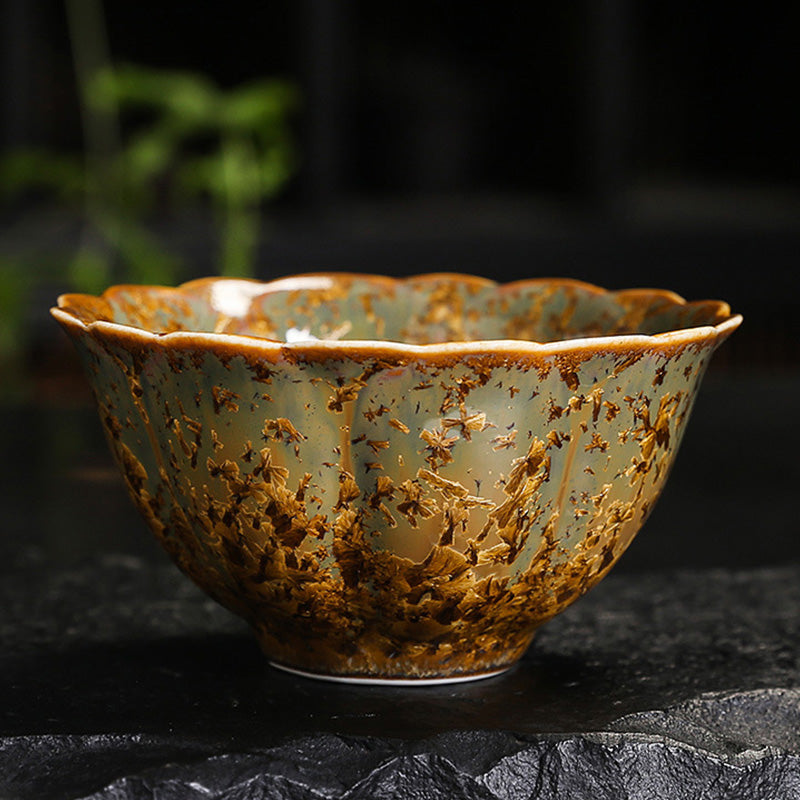 Taza de té de cerámica marrón colorida con Buddha Stones, tazón de té de Kung Fu