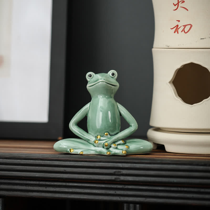 Decoración de estatua de rana Zen de cerámica meditando - image 7