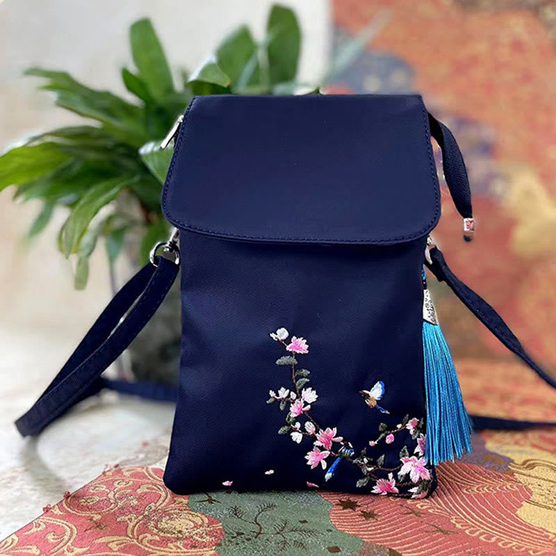 Buddha Stones, resistente al agua, hecho a mano, bordado, flores de loto, bolso de hombro, bolso para teléfono móvil
