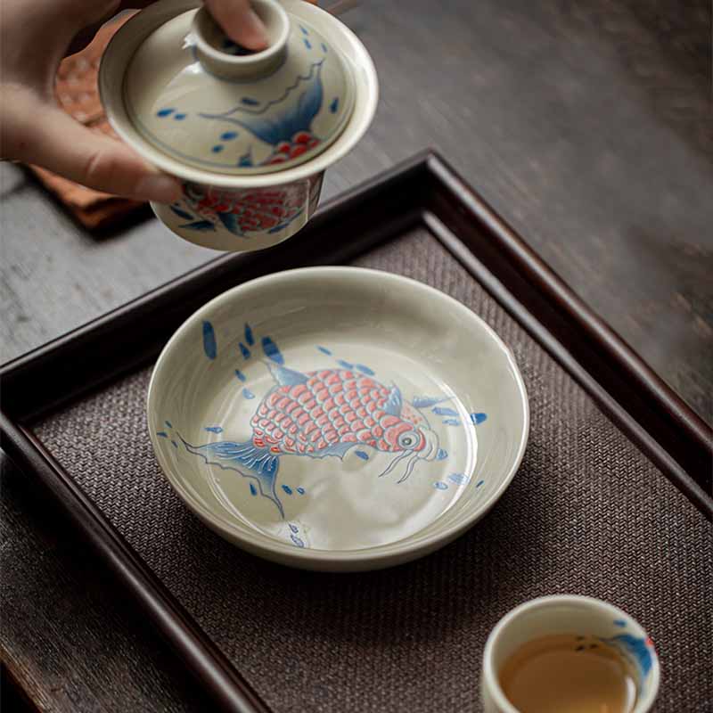 Buddha Stones Koi Arowana cerámica Gaiwan Sancai taza de té Kung Fu con tapa 130ml