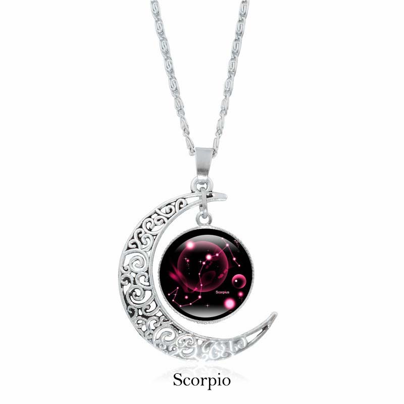 Colgante de cadena con collar de protección de la luna de las 12 constelaciones del zodíaco con Buddha Stones