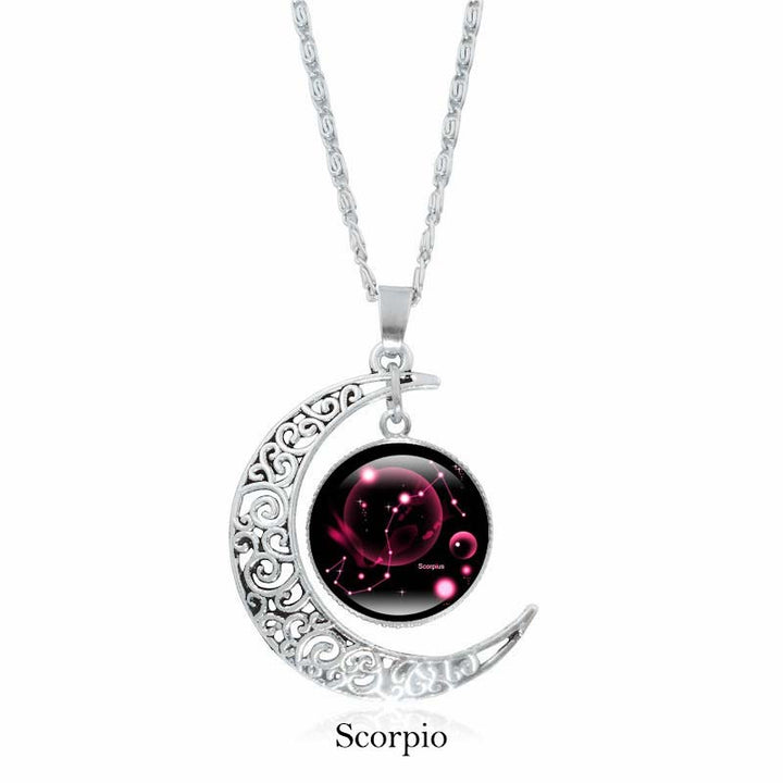 Colgante de cadena con collar de protección de la luna de las 12 constelaciones del zodíaco con Buddha Stones
