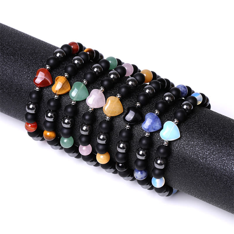 Pulsera de protección de corazón de amor de cristal de piedra de ojo de tigre de ónix negro de Buddha Stones