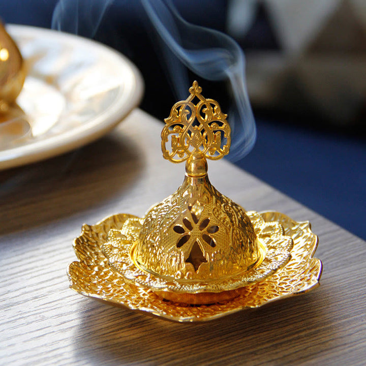 Posavasos con forma de hoja de oro, miniquemador de incienso espiritual de aleación de Metal
