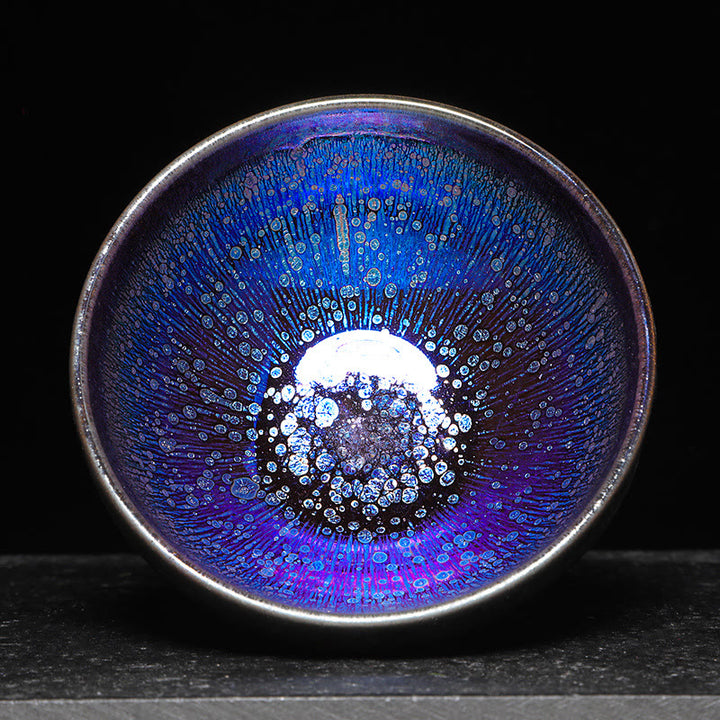 Taza de té de cerámica esmaltada de colores azules Jianzhan chino con Buddha Stones , taza de té Tenmoku Kung Fu con caja de regalo