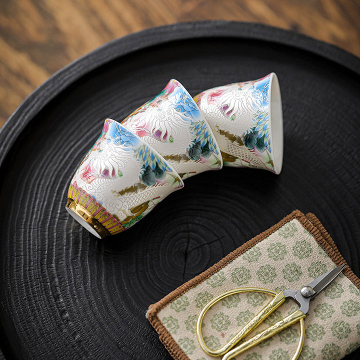 Taza de té de cerámica con flores de Fénix y dragón de Buddha Stones , taza de té de Kung Fu de 50ml