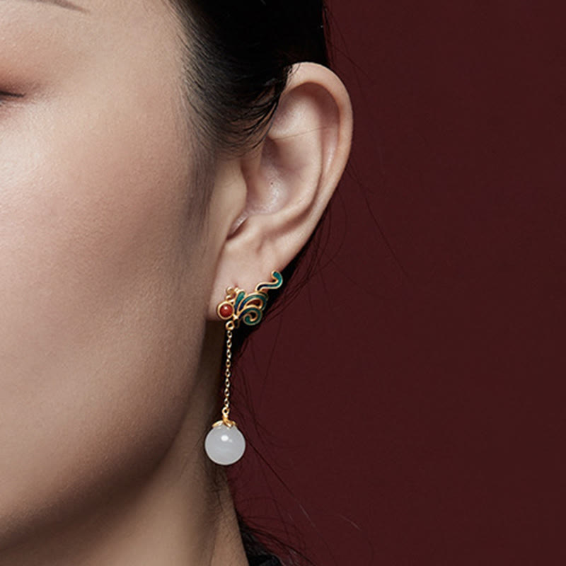 Pendientes colgantes con cuentas de ágata roja y jade blanco vintage con Buddha Stones