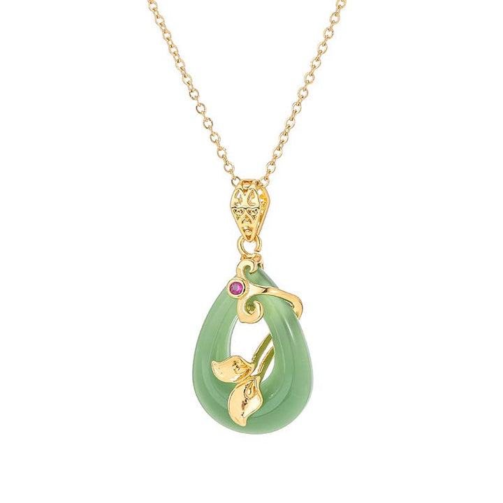 Collar con colgante de fortuna con diseño ovalado de jade y Buddha Stones