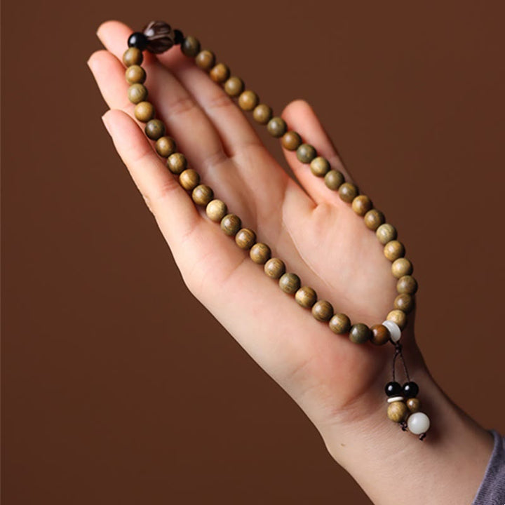 Pulsera de doble vuelta relajante con Buddha Stones, sándalo verde, semilla de Bodhi, loto
