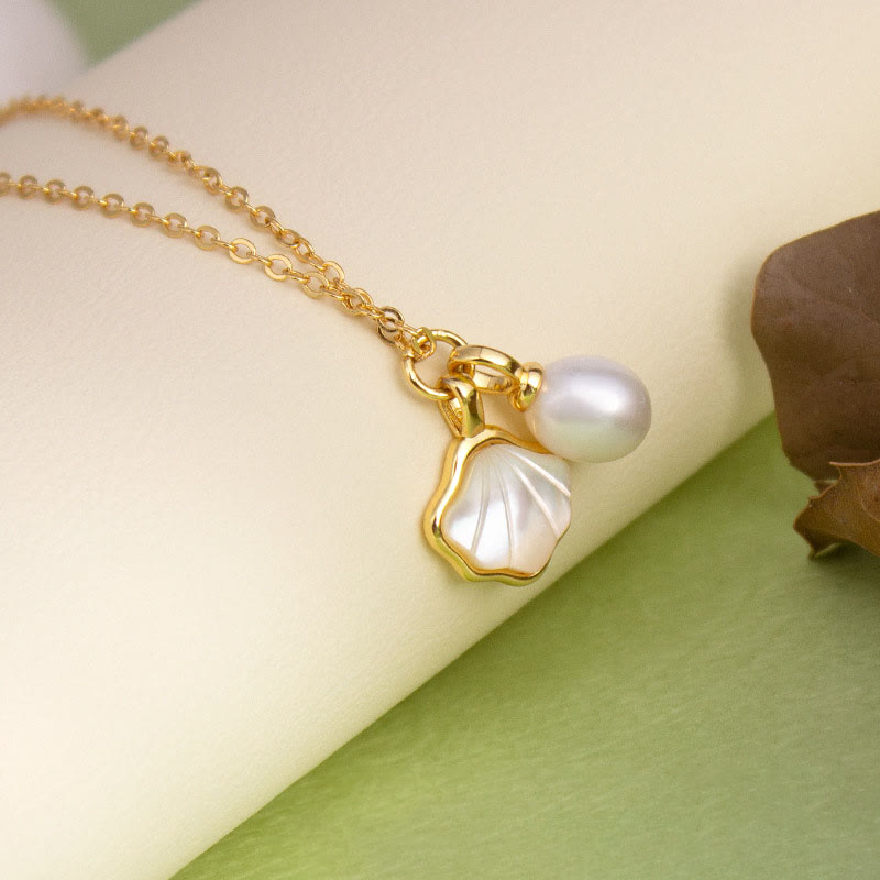 Buddha Stones Ginkgo Tridacna piedra perla perla cobre bendición collar colgante anillo pendientes conjunto