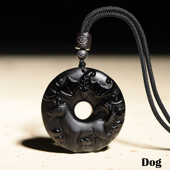 Collar con colgante de fuerza con hebilla de paz, obsidiana negra Natural del zodíaco chino , Buddha Stones - Perro - image 22