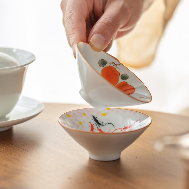 Taza de té de Kung Fu con Buddha Stones, flor de Mandala, pez Koi, pájaro de loto, caquis, 50ml